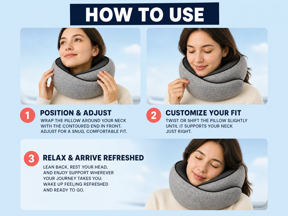 Memory Foam Travel Neck Pillow With Adjustable Support